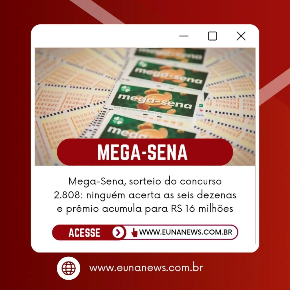 Mega-Sena, sorteio do concurso 2.808: ninguém acerta as seis dezenas e prêmio acumula para R$ 16 milhões