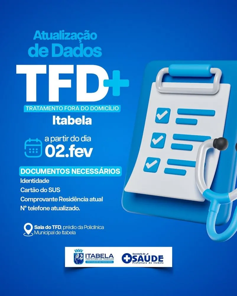 Prefeitura de Itabela convoca usuários para atualização cadastral de dados do TFD.