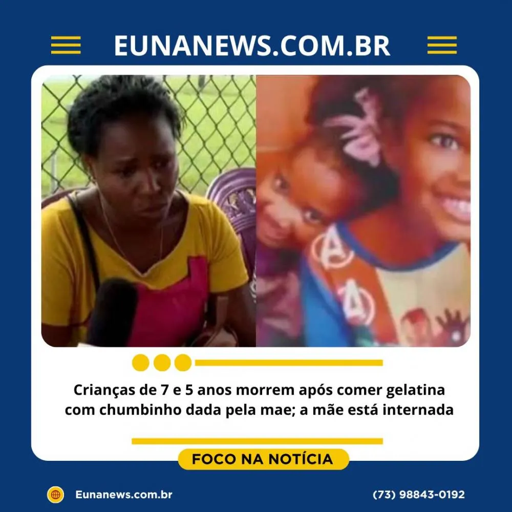 Crianças de 7 e 5 anos morrem após comer gelatina envenenada dada pela mãe; a mãe está internada