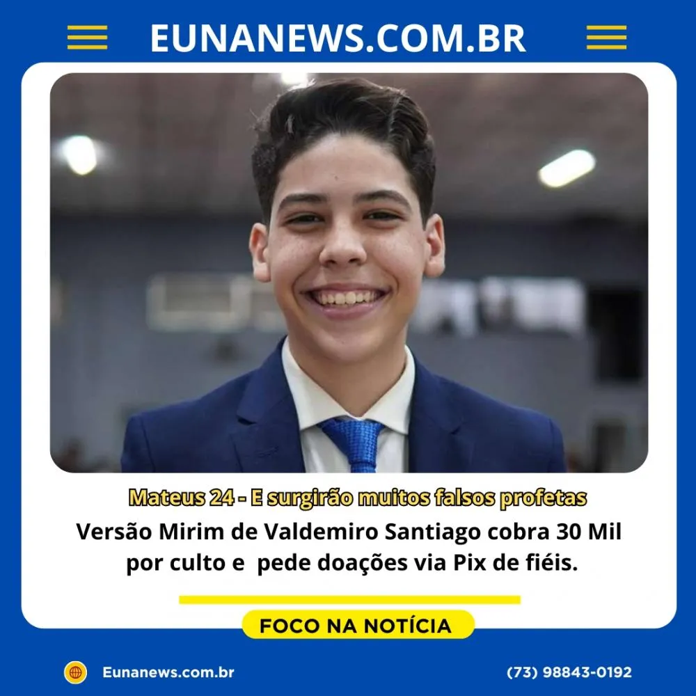 Versão Mirim de Valdemiro Santiago cobra 30mil por culto e doações via Pix a fiéis