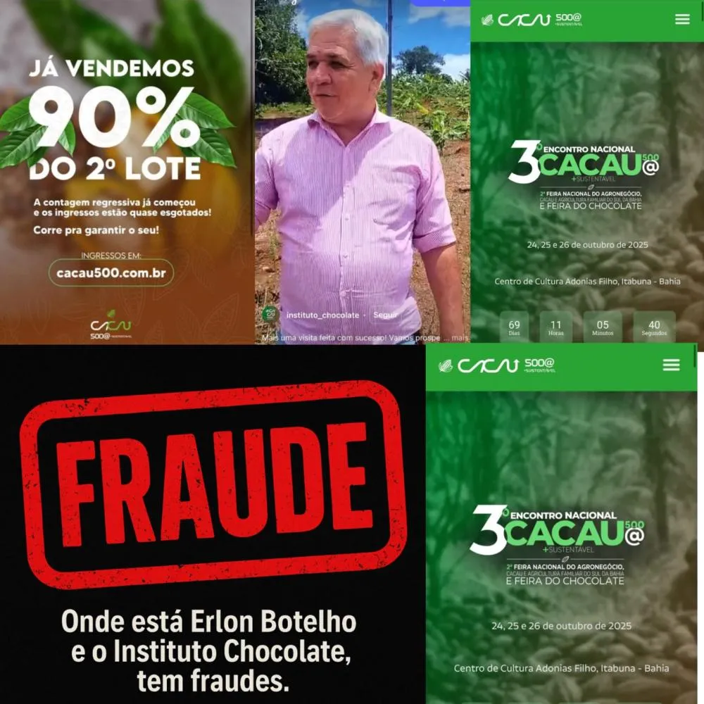  Instituto Chocolate recebeu mais de R$ 1,2 milhão em verbas públicas e cobra ingresso de produtores no evento Cacau 500