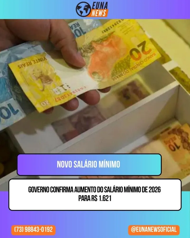 Governo confirma novo salário mínimo de R$ 1.621 a partir de 2026