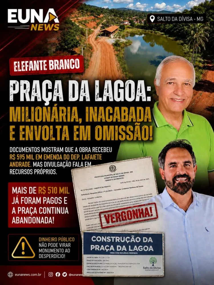 Praça da Lagoa vira “elefante branco” em Salto da Divisa e levanta questionamentos sobre recursos públicos
